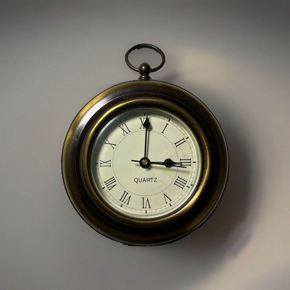Vintage 1980s Heavy Solid Brass Pocket Watch Nautical Quartz Wall Clock~Accurate